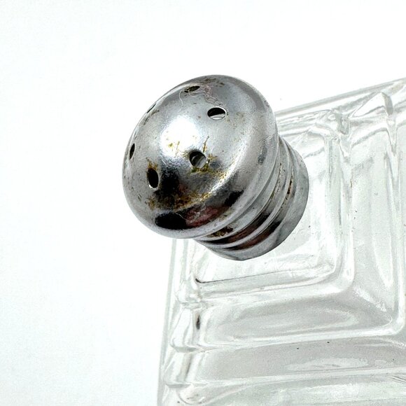 Vintage Irice Pyramid Glass Salt & Pepper Shaker Silver Chrome Tops - Picture 7 of 7